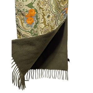 Reversible‎ Wool Silk Scarf Made in Italy Floral Paisley Green Orange Luxury